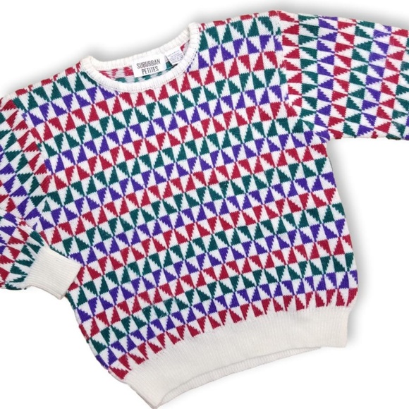 Vintage Sweaters - Vintage 80s 90S Geo Crop Sweater XS-S